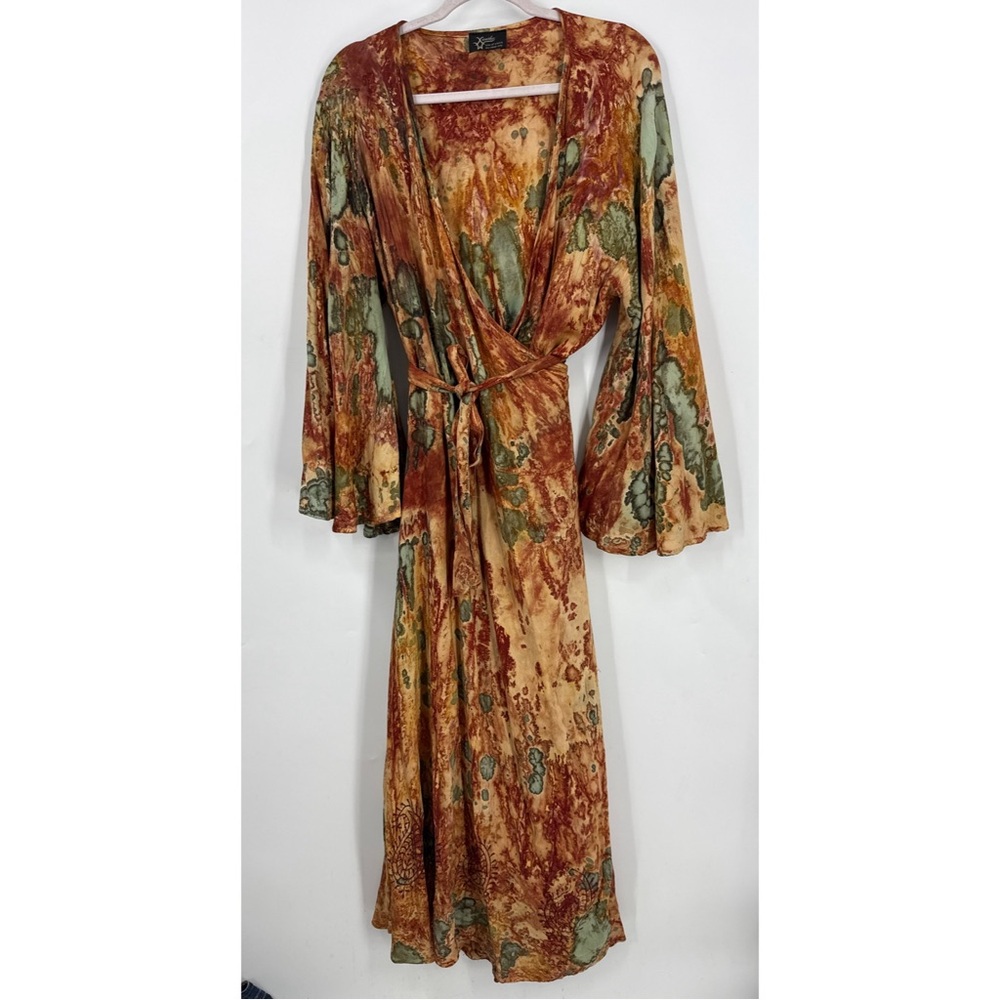 Xantha W Multicolor watercolor Tie-Dye Maxi wrap dress L/XL